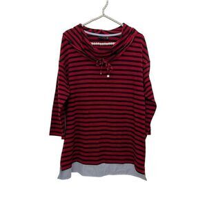 Rafaella Red Black Striped Cowl Neck Sweater Women’s Size Medium
